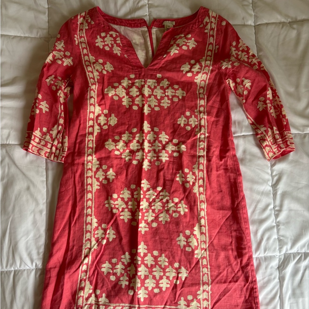 J. Crew Linen 3/4 Sleeve Coral Dress